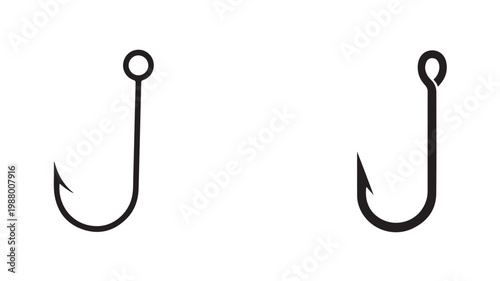 Fishing Hooks Black and White Illustration for Angling, Tackle and Outdoor Sports