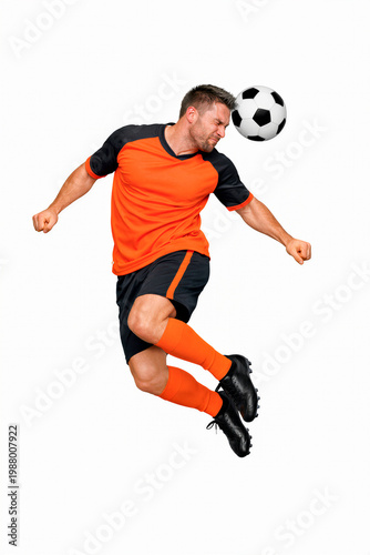 The football player is heading the ball.
 