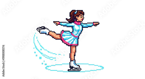 Pixel Art Figure Skater Performing Graceful Spin.