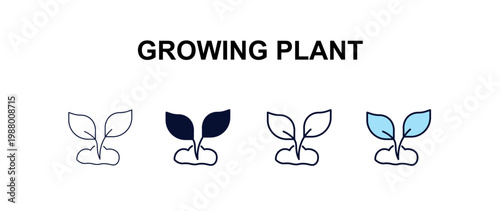 growing plant multi-style outline icon set - ecology concept. Thin line, regular, filled, colored growing plant icon