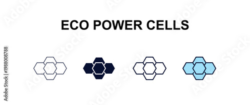 eco power cells multi-style outline icon set - ecology concept. Thin line, regular, filled, colored eco power cells icon