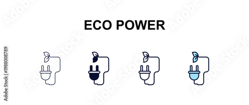 eco power multi-style outline icon set - ecology concept. Thin line, regular, filled, colored eco power icon