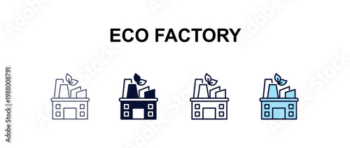 eco factory multi-style outline icon set - ecology concept. Thin line, regular, filled, colored eco factory icon