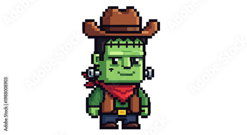 Pixel Art Frankenstein Cowboy Character Design.