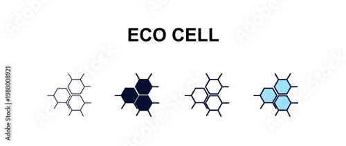 eco cell multi-style outline icon set - ecology concept. Thin line, regular, filled, colored eco cell icon