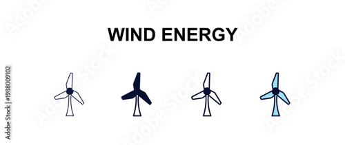 wind energy multi-style outline icon set - ecology concept. Thin line, regular, filled, colored wind energy icon