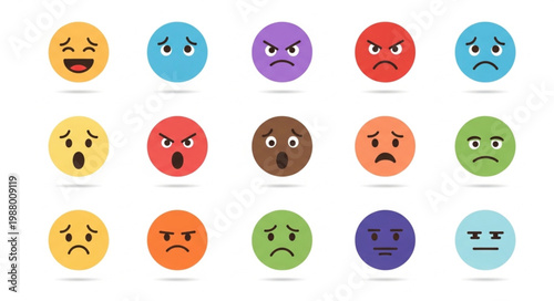 Collection of Diverse Emoji Faces Expressing Various Emotions.