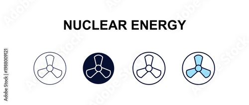nuclear energy multi-style outline icon set - ecology concept. Thin line, regular, filled, colored nuclear energy icon