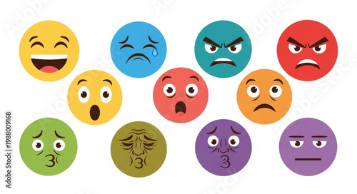Collection of Diverse Emoji Faces Expressing Various Emotions.