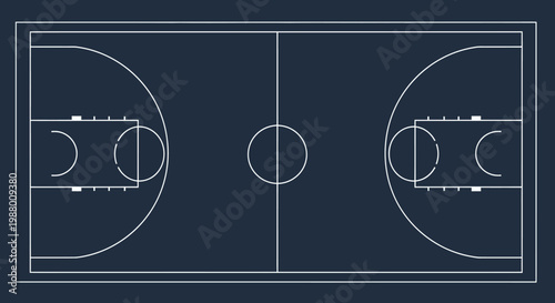 A detailed diagram of a basketball court.