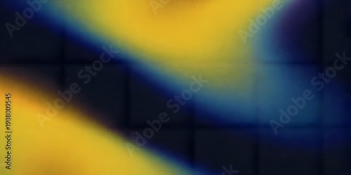 Grainy Vibrant Yellow Blue Neon Wave Glow on Dark Tiled Background – Ethereal Abstract Futuristic Sci-Fi Light Texture Backdrop