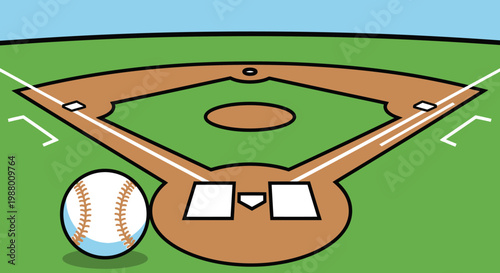 A cartoon illustration of a baseball field.