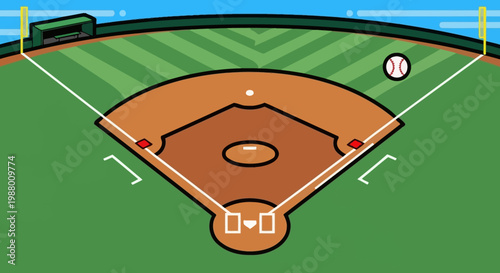 Baseball field with marked lines and bases.