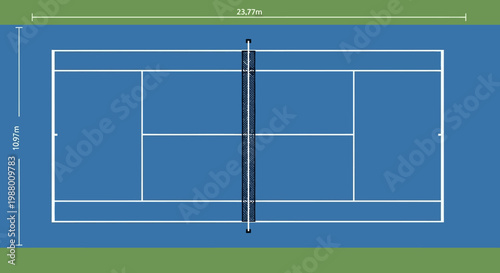 Tennis court diagram with measurements.