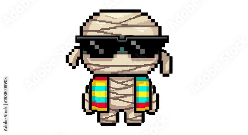 Pixel Art Mummy Character Wearing Sunglasses and Colorful Scarf.