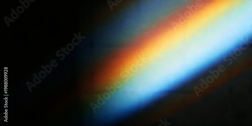 Grainy Vibrant Rainbow Neon Diagonal Beam Glow on Dark Background – Ethereal Abstract Futuristic Sci-Fi Light Ray Texture Backdrop