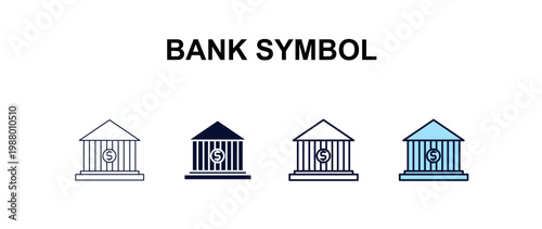 bank symbol multi-style outline icon set - education concept. Thin line, regular, filled, colored bank symbol icon