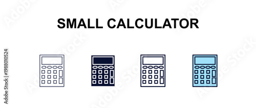 small calculator multi-style outline icon set - education concept. Thin line, regular, filled, colored small calculator icon
