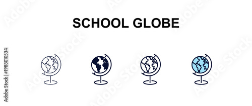 school globe multi-style outline icon set - education concept. Thin line, regular, filled, colored school globe icon