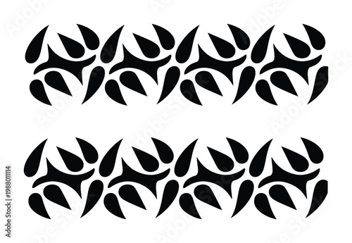 Black and white abstract tribal pattern with repeating teardrop and angular shapes