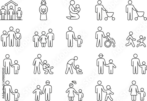 Family Icons Representing Diverse Relationships and Activities