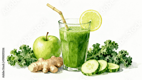 Simple Green Health Drink Watercolor Green Smoothie isolated watercolor vector illustration svg