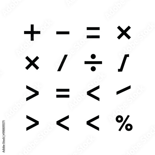 Mathematical Symbols and Operations Collection - Plus, Minus, Multiply, Divide, Equals