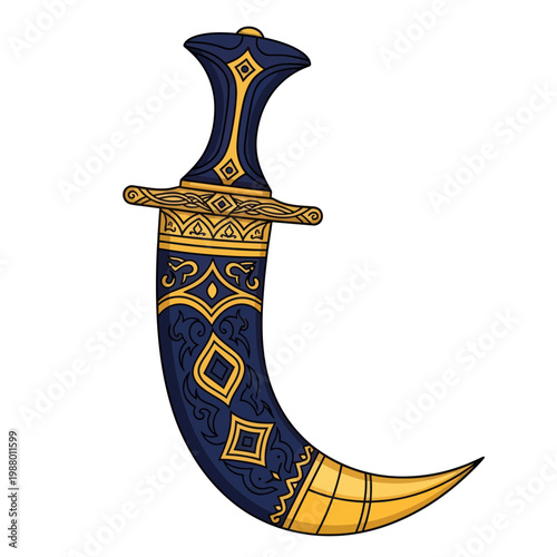 Ornate Dagger with Blue Handle and Gold Embellishments