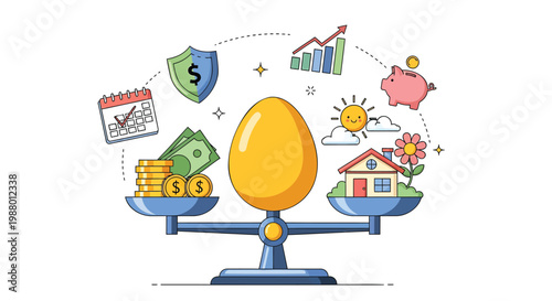 Financial stability, balance, and security icons, colorful vector illustration, business and investment concepts, 20 elements