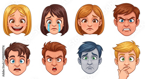 Collection of Diverse Human Emotion Faces Expressing Various Feelings.