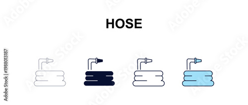 hose multi-style outline icon set - farming and gardening concept. Thin line, regular, filled, colored hose icon