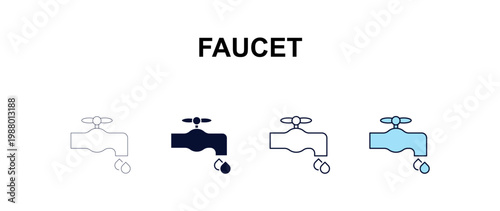 faucet multi-style outline icon set - farming and gardening concept. Thin line, regular, filled, colored faucet icon