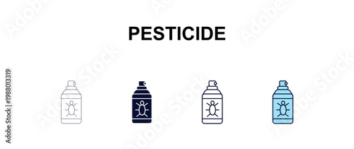 pesticide multi-style outline icon set - farming and gardening concept. Thin line, regular, filled, colored pesticide icon