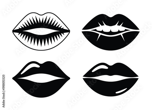 Four Black and White Stylized Lips