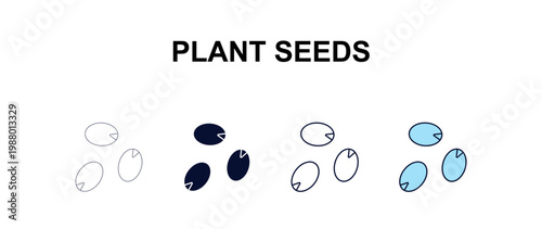 plant seeds multi-style outline icon set - farming and gardening concept. Thin line, regular, filled, colored plant seeds icon