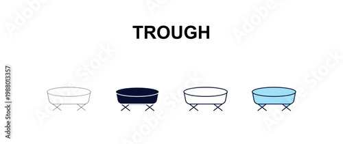 trough multi-style outline icon set - farming and gardening concept. Thin line, regular, filled, colored trough icon