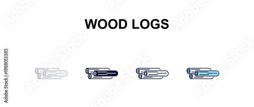 wood logs multi-style outline icon set - farming and gardening concept. Thin line, regular, filled, colored wood logs icon