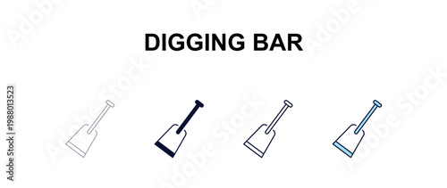 digging bar multi-style outline icon set - farming and gardening concept. Thin line, regular, filled, colored digging bar icon