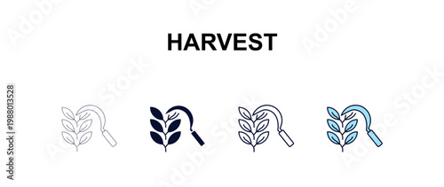 harvest multi-style outline icon set - farming and gardening concept. Thin line, regular, filled, colored harvest icon