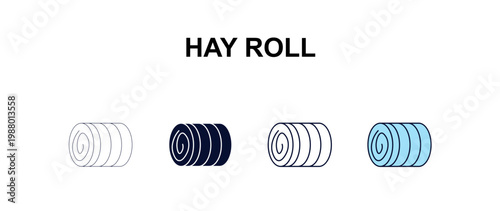 hay roll multi-style outline icon set - farming and gardening concept. Thin line, regular, filled, colored hay roll icon