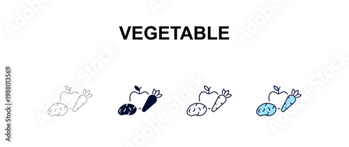 vegetable multi-style outline icon set - farming and gardening concept. Thin line, regular, filled, colored vegetable icon