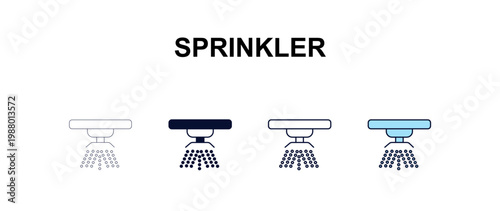 sprinkler multi-style outline icon set - farming and gardening concept. Thin line, regular, filled, colored sprinkler icon