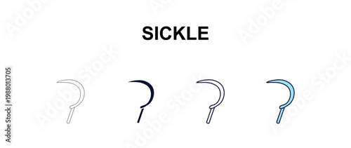 sickle multi-style outline icon set - farming and gardening concept. Thin line, regular, filled, colored sickle icon