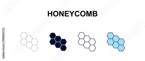 honeycomb multi-style outline icon set - farming and gardening concept. Thin line, regular, filled, colored honeycomb icon