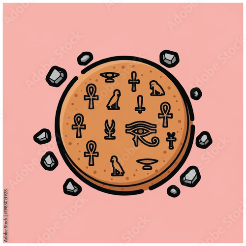 Ancient Egyptian Hieroglyphic Tablet with Eye of Horus and Ankh Symbols.