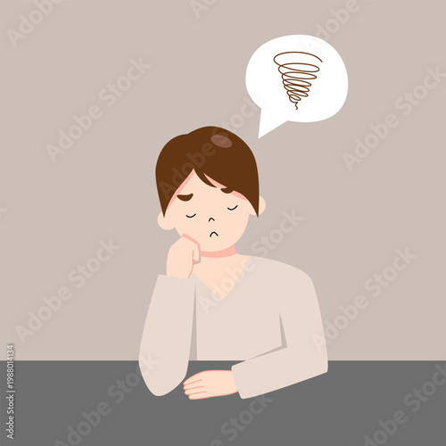 Worried man. stress, anxiety, thinking and depression for mental health