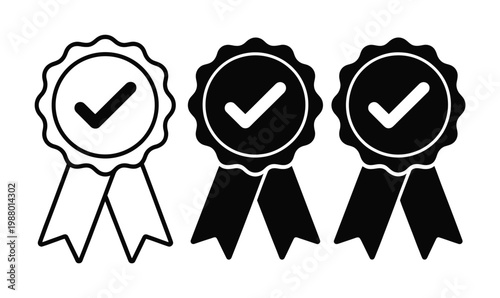 Three Checkmark Ribbons: Approved, Verified, and Certified Badges