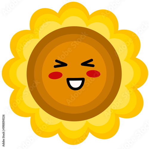 Smile sunflower cute emoticon. Kawaii sticker. Cute Stiker and Emotion. Cute Hand Drawn Elements.