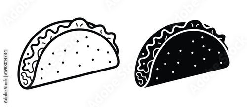 Two stylized tacos, one outlined and one solid black, on a white background