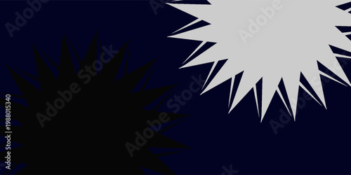 Abstract dark blue background with two spiky shapes, one black and one white, creating a stark contrast